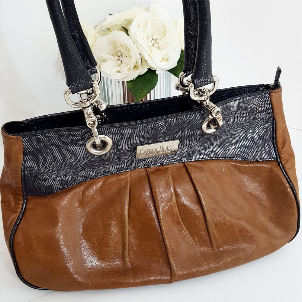 Carina Black🍂Brown Metalic Snake Embossed Real Leather Handbag/ Shoulder Bag